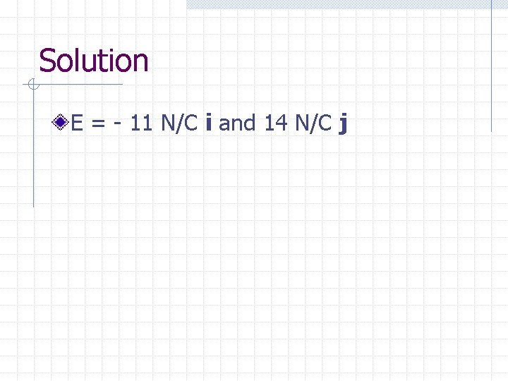 Solution E = - 11 N/C i and 14 N/C j 