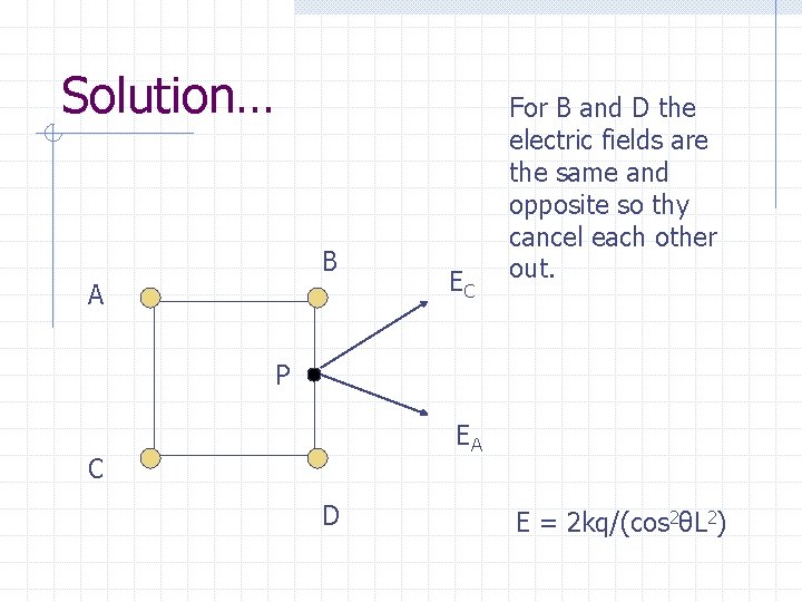 Solution… B A EC For B and D the electric fields are the same