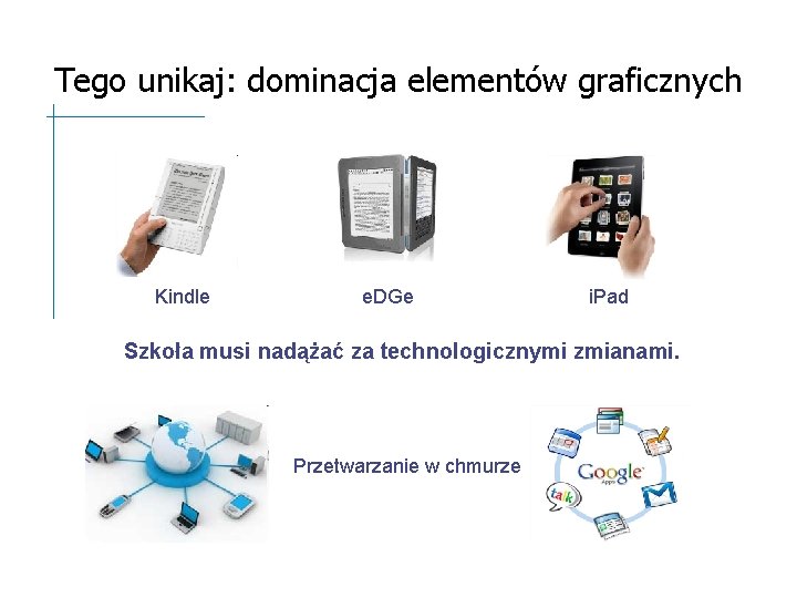 Tego unikaj: dominacja elementów graficznych Kindle e. DGe i. Pad Szkoła musi nadążać za