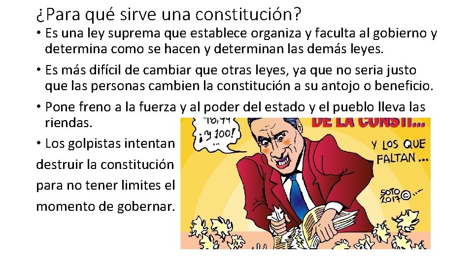 ¿Para qué sirve una constitución? • Es una ley suprema que establece organiza y ¿Para qué sirve una constitución? • Es una ley suprema que establece organiza y