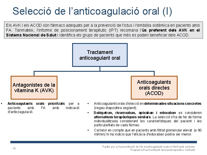 Selecció de l’anticoagulació oral (I) Els AVK i els ACOD són fàrmacs adequats per