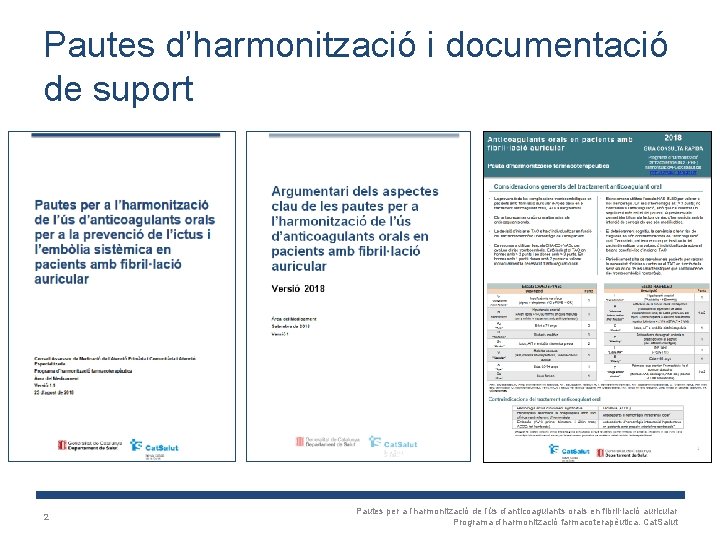 Pautes d’harmonització i documentació de suport 2 Pautes per a l’harmonització de l’ús d’anticoagulants