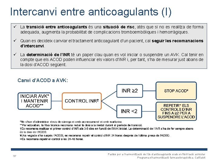 Intercanvi entre anticoagulants (I) ü La transició entre anticoagulants és una situació de risc,