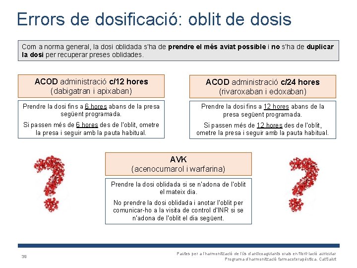 Errors de dosificació: oblit de dosis Com a norma general, la dosi oblidada s’ha