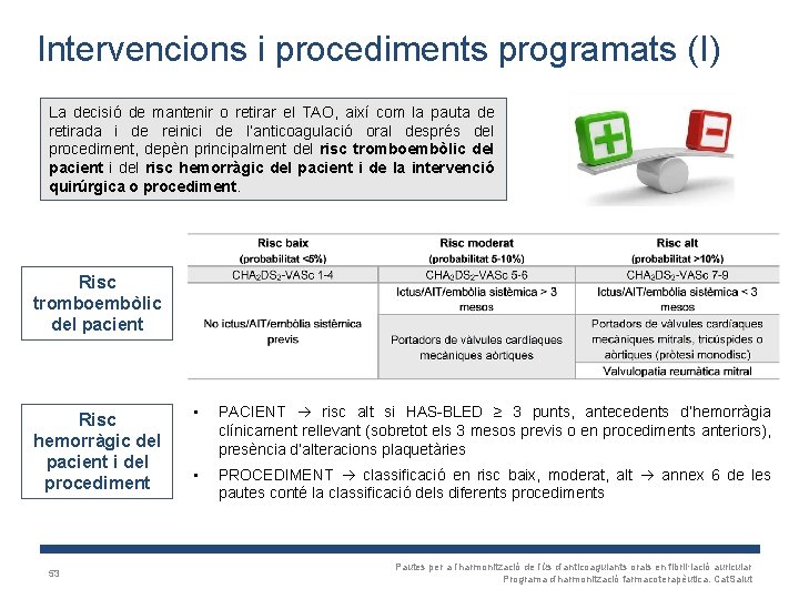 Intervencions i procediments programats (I) La decisió de mantenir o retirar el TAO, així