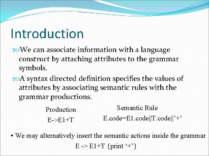 Introduction We can associate information with a language construct by attaching attributes to the