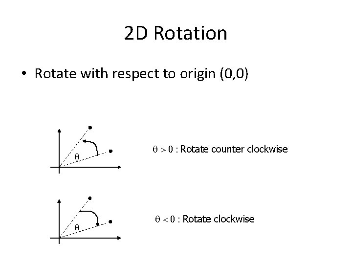 2 D Rotation • Rotate with respect to origin (0, 0) q q q