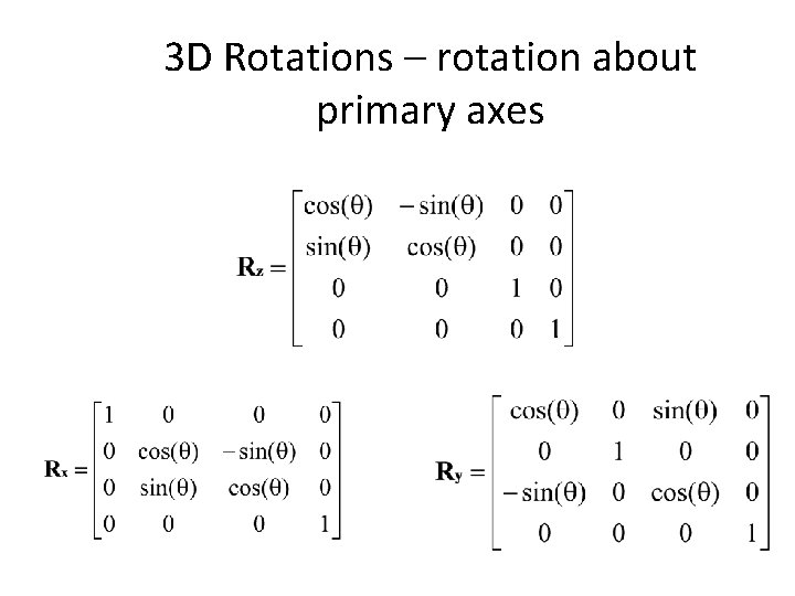 3 D Rotations – rotation about primary axes 