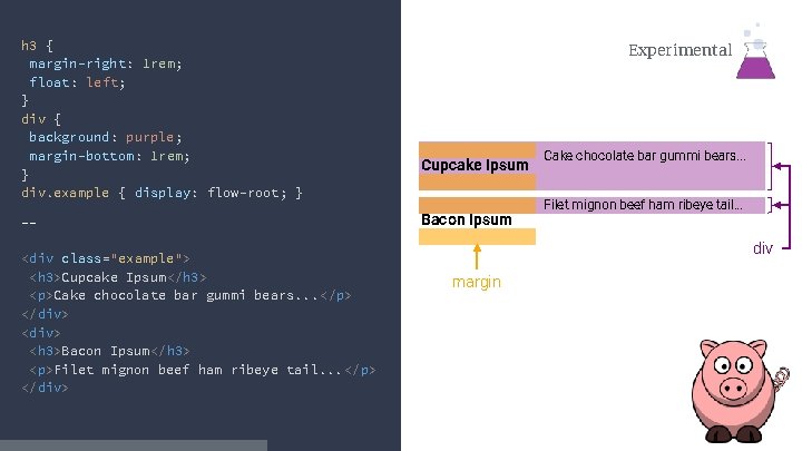 h 3 { margin-right: 1 rem; float: left; } div { background: purple; margin-bottom: