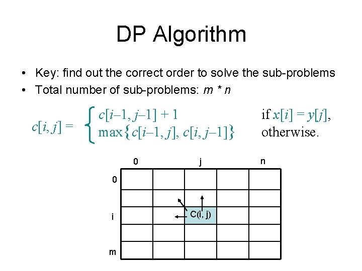 DP Algorithm • Key: find out the correct order to solve the sub-problems •