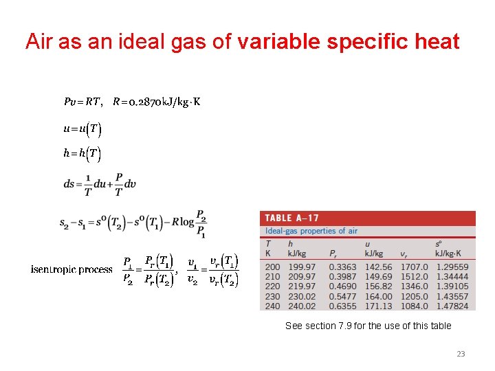 Air as an ideal gas of variable specific heat See section 7. 9 for