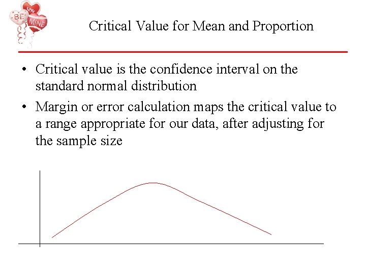 Critical Value for Mean and Proportion • Critical value is the confidence interval on