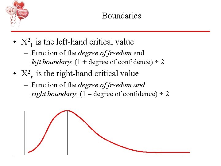 Boundaries • Χ 2 l is the left-hand critical value – Function of the