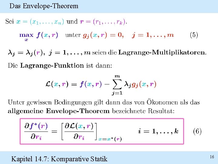 Das Envelope-Theorem Kapitel 14. 7: Komparative Statik 16 