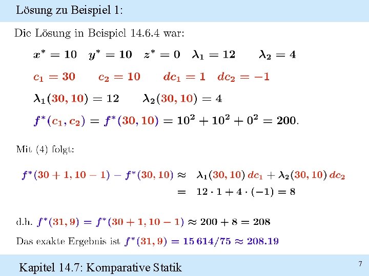 Lösung zu Beispiel 1: Kapitel 14. 7: Komparative Statik 7 