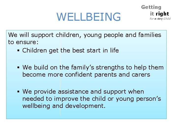 WELLBEING Getting it right for e ery Child We will support children, young people WELLBEING Getting it right for e ery Child We will support children, young people