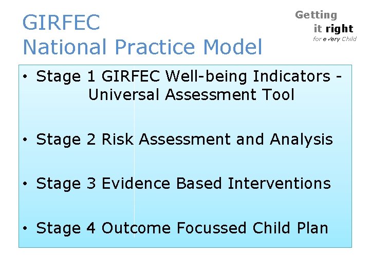 GIRFEC National Practice Model Getting it right for e ery Child • Stage 1 GIRFEC National Practice Model Getting it right for e ery Child • Stage 1