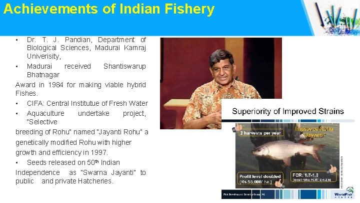 Achievements of Indian Fishery • Dr. T. J. Pandian, Department of Biological Sciences, Madurai