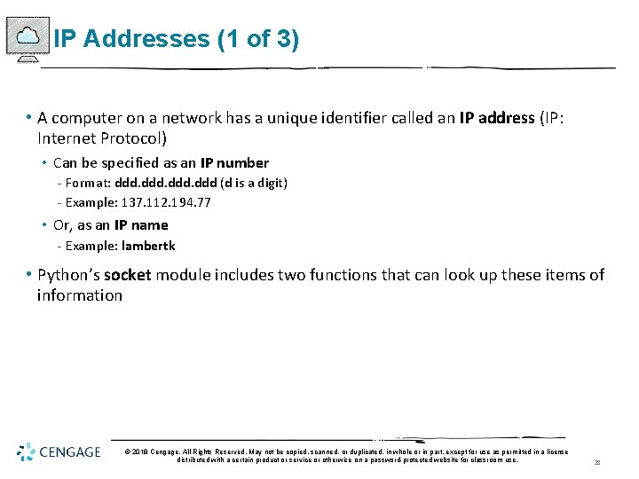 IP Addresses (1 of 3) • A computer on a network has a unique