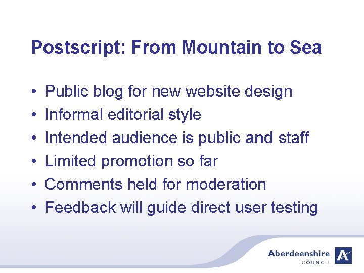 Postscript: From Mountain to Sea • • • Public blog for new website design