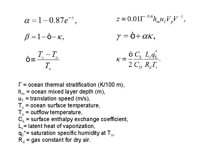 Γ = ocean thermal stratification (K/100 m), hm = ocean mixed layer depth (m), Γ = ocean thermal stratification (K/100 m), hm = ocean mixed layer depth (m),