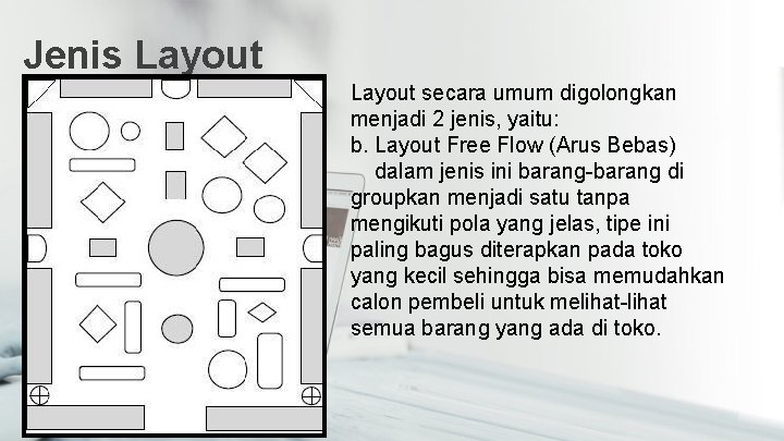 Jenis Layout secara umum digolongkan menjadi 2 jenis, yaitu: b. Layout Free Flow (Arus