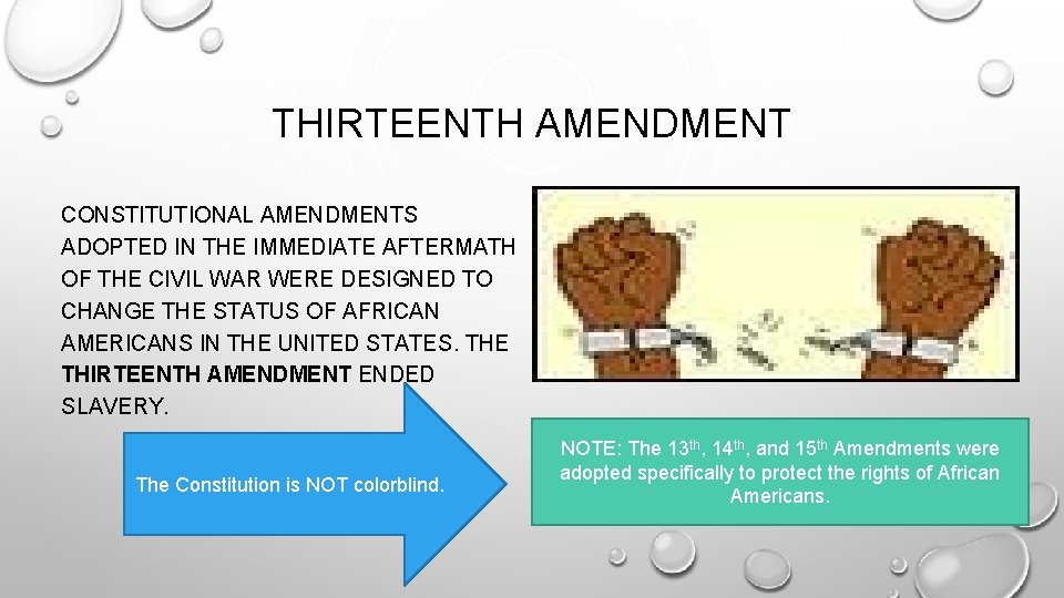 THIRTEENTH AMENDMENT CONSTITUTIONAL AMENDMENTS ADOPTED IN THE IMMEDIATE AFTERMATH OF THE CIVIL WAR WERE