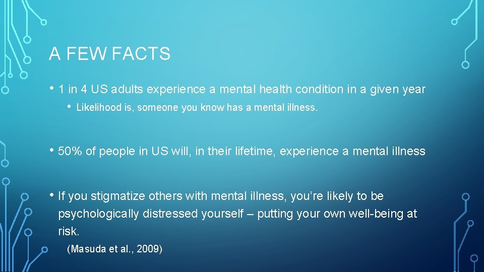 A FEW FACTS • 1 in 4 US adults experience a mental health condition