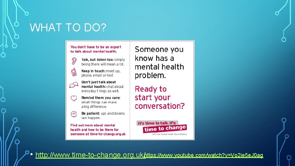 WHAT TO DO? • http: //www. time-to-change. org. uk/https: //www. youtube. com/watch? v=Vo 2