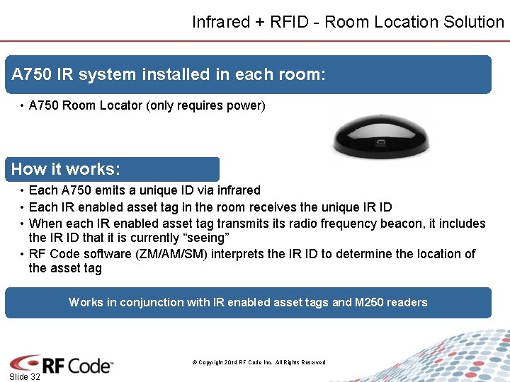 Infrared + RFID - Room Location Solution A 750 IR system installed in each