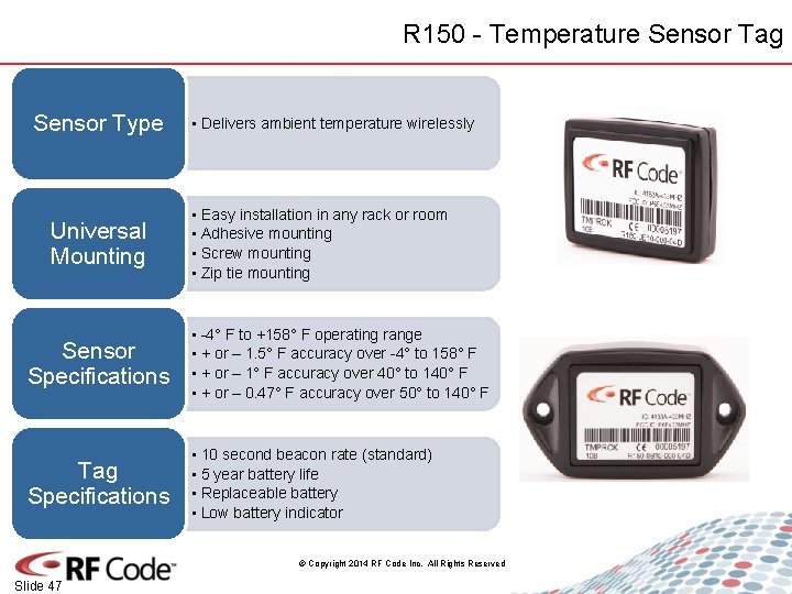 R 150 - Temperature Sensor Tag Sensor Type Universal Mounting • Delivers ambient temperature
