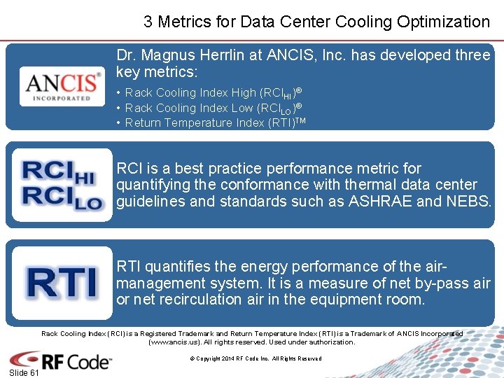 3 Metrics for Data Center Cooling Optimization Dr. Magnus Herrlin at ANCIS, Inc. has