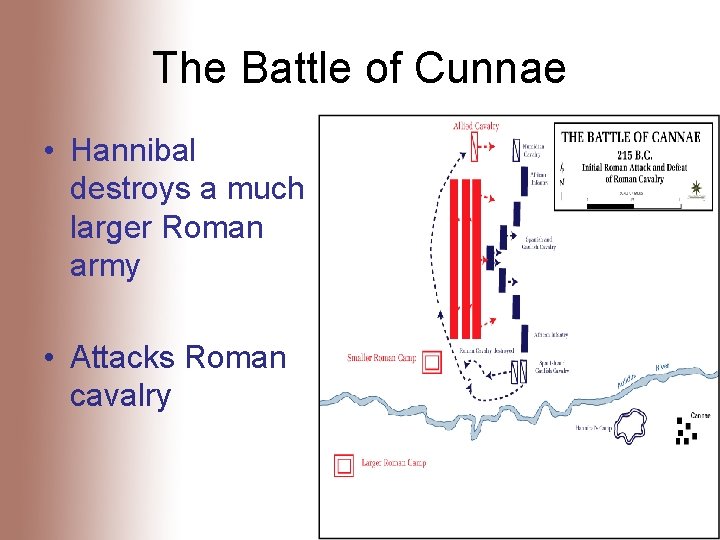 The Battle of Cunnae • Hannibal destroys a much larger Roman army • Attacks