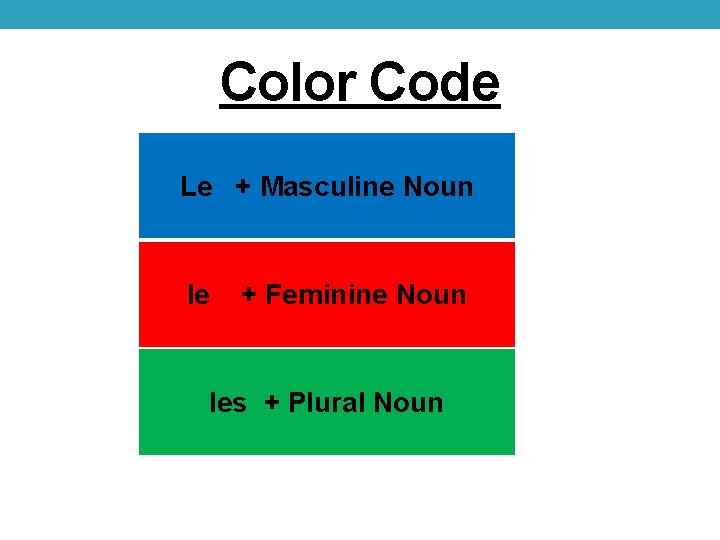 Color Code Le + Masculine Noun le + Feminine Noun les + Plural Noun