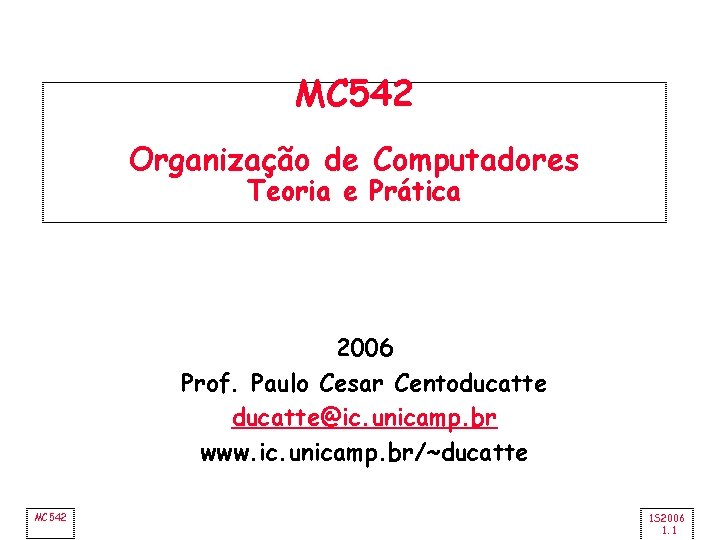 MC 542 Organização de Computadores Teoria e Prática 2006 Prof. Paulo Cesar Centoducatte@ic. unicamp.