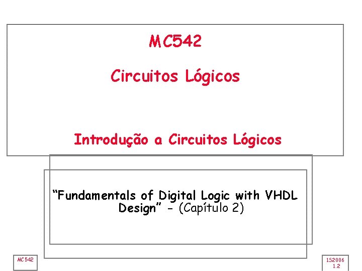 MC 542 Circuitos Lógicos Introdução a Circuitos Lógicos “Fundamentals of Digital Logic with VHDL