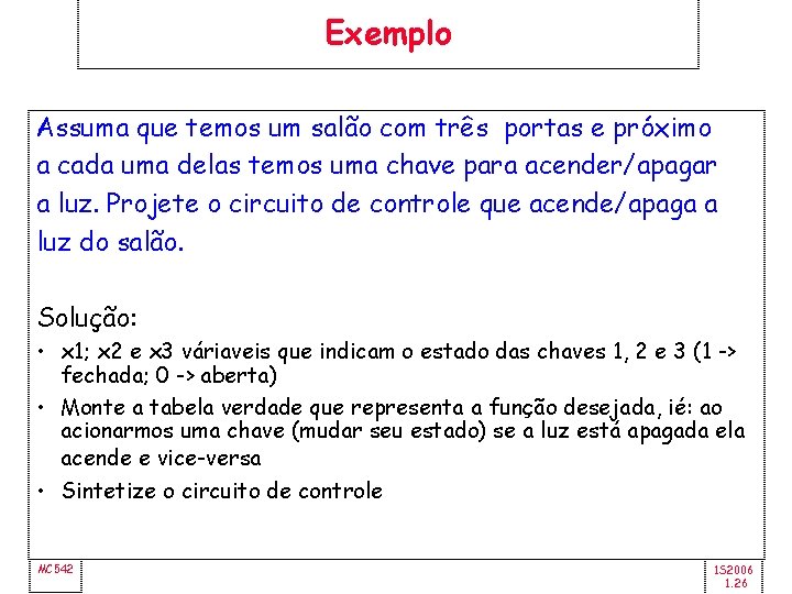 Exemplo Assuma que temos um salão com três portas e próximo a cada uma