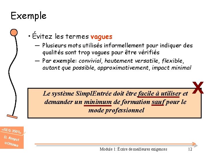 Exemple • Évitez les termes vagues ― Plusieurs mots utilisés informellement pour indiquer des