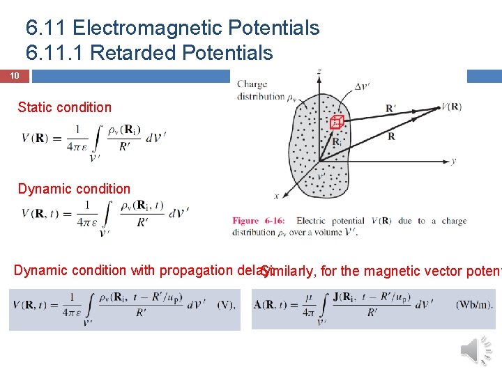 6. 11 Electromagnetic Potentials 6. 11. 1 Retarded Potentials 10 Static condition Dynamic condition