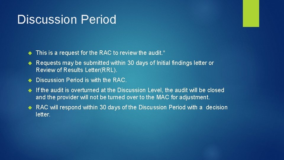 Discussion Period This is a request for the RAC to review the audit. *