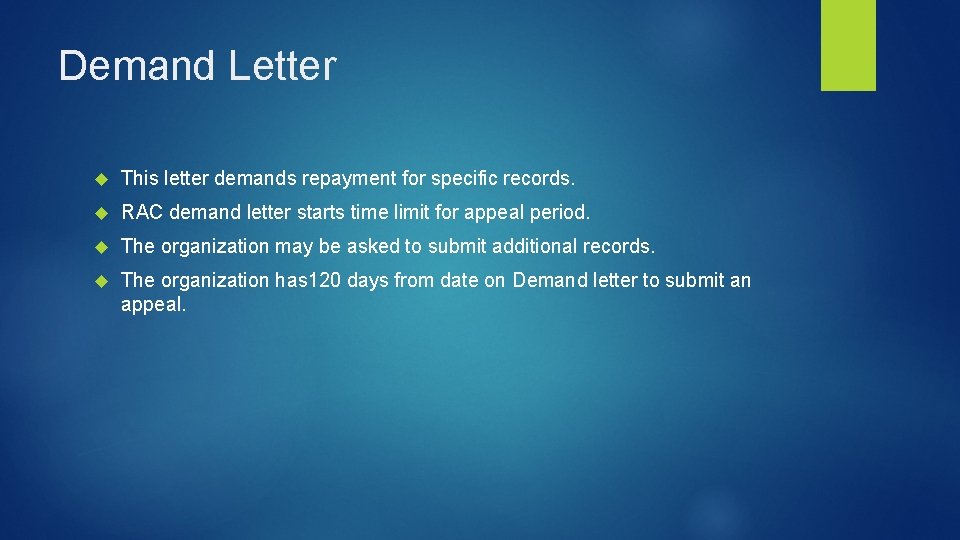 Demand Letter This letter demands repayment for specific records. RAC demand letter starts time