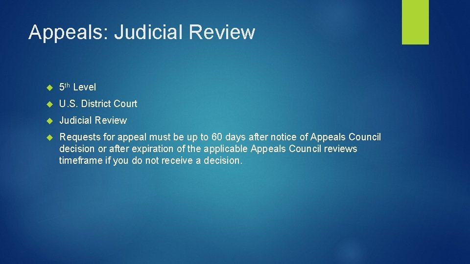 Appeals: Judicial Review 5 th Level U. S. District Court Judicial Review Requests for