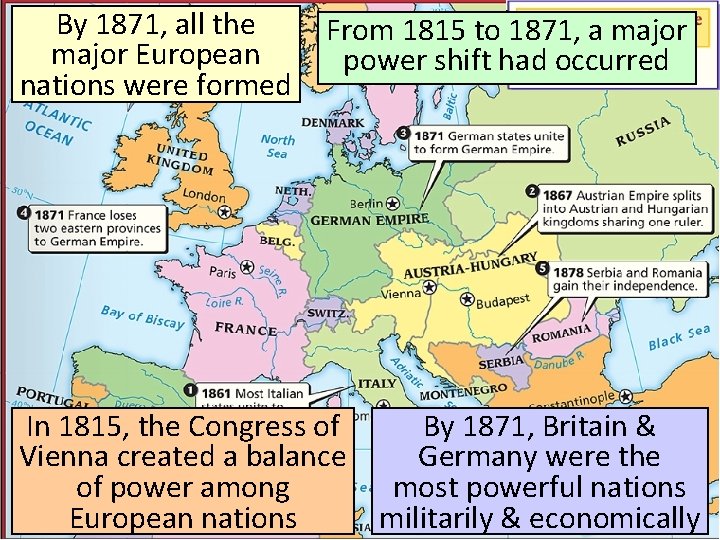 By 1871, all the major European nations were formed From 1815 to 1871, a