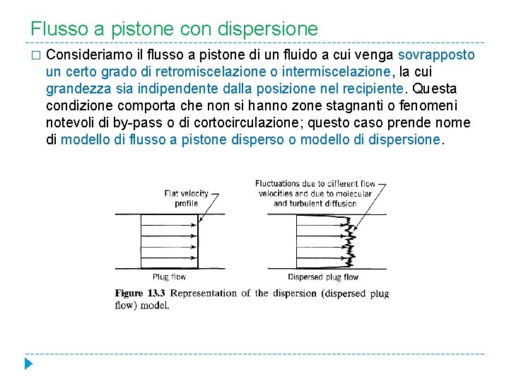 Flusso a pistone con dispersione � Consideriamo il flusso a pistone di un fluido