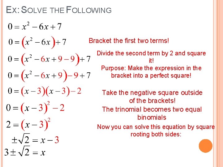 LESSON 6 COMPLETING THE SQUARE CONVERTING TO APQ