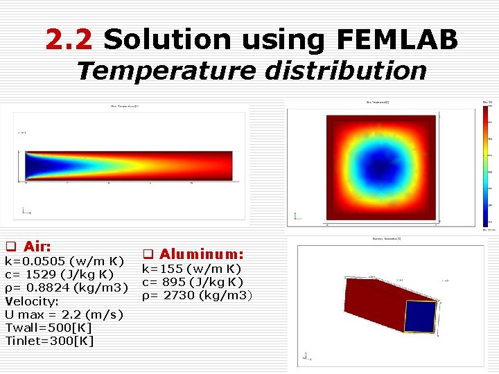 2. 2 Solution using FEMLAB Temperature distribution q Air: k=0. 0505 (w/m K) c=