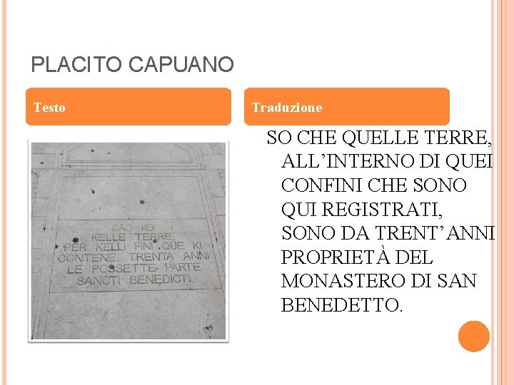 PLACITO CAPUANO Testo Traduzione SO CHE QUELLE TERRE, ALL’INTERNO DI QUEI CONFINI CHE SONO