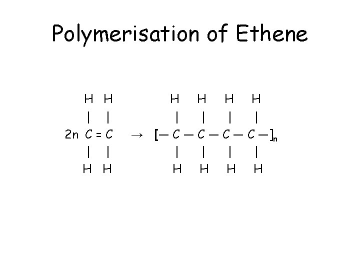 Polymerisation of Ethene H H | | 2 n C = C | |