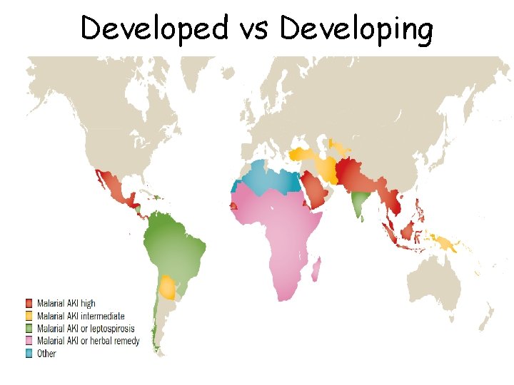 Developed vs Developing 100 countries; 80% of the world population lives here! 