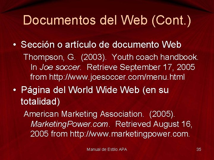 Documentos del Web (Cont. ) • Sección o artículo de documento Web Thompson, G.